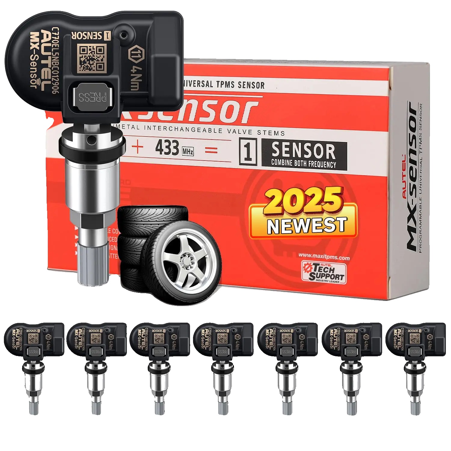 Tpms-sensor, Dualfrequenz 315mhz & 433mhz, Programmierbar & Klonbar, 8 Stück Aluminium-sensor