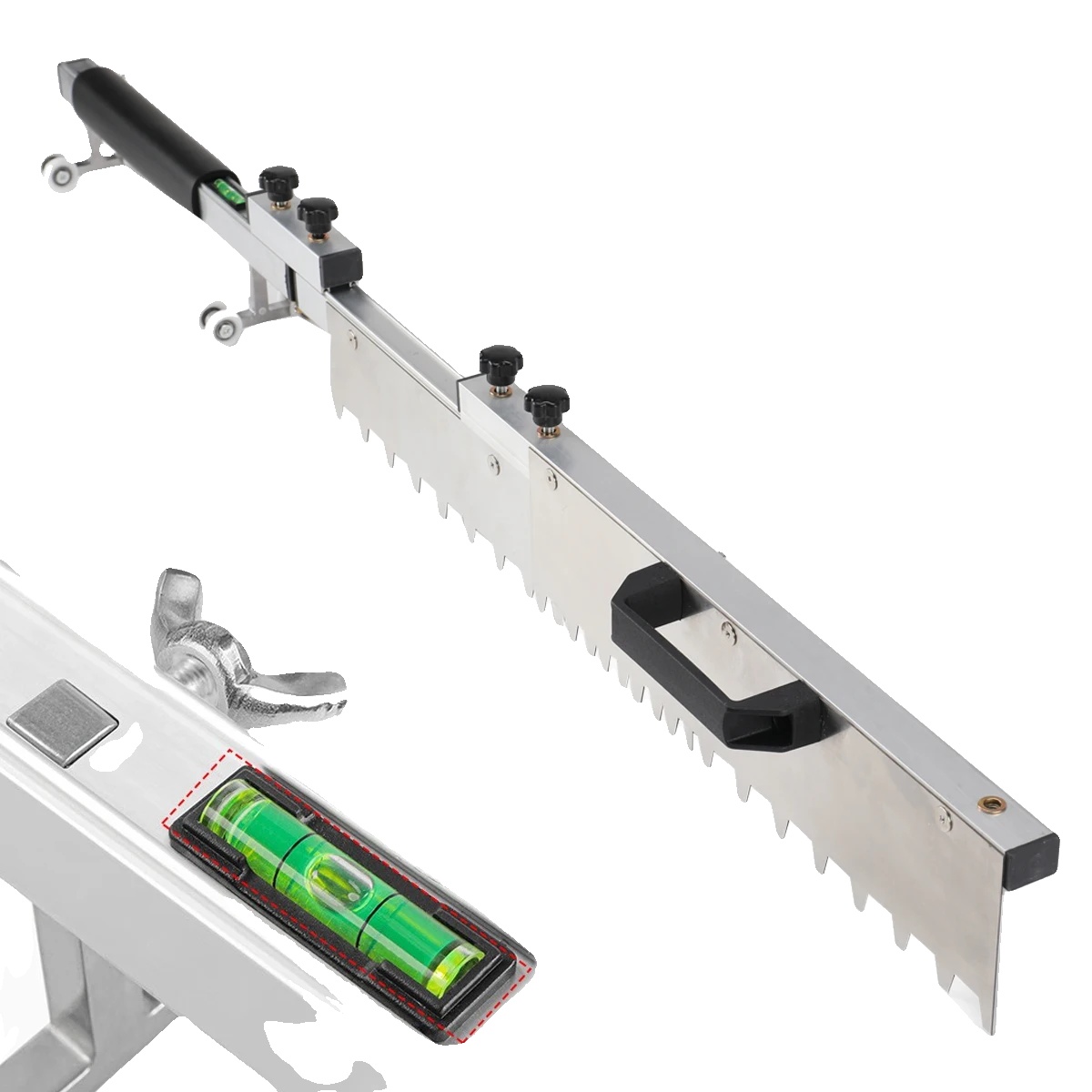 Fliesenverlegewerkzeug, Edelstahl, Faltbare Länge 650 Mm, Verstellbare Platte 410-810 Mm, Zahnhöhe 15 Mm, Gewicht 1,7 Kg