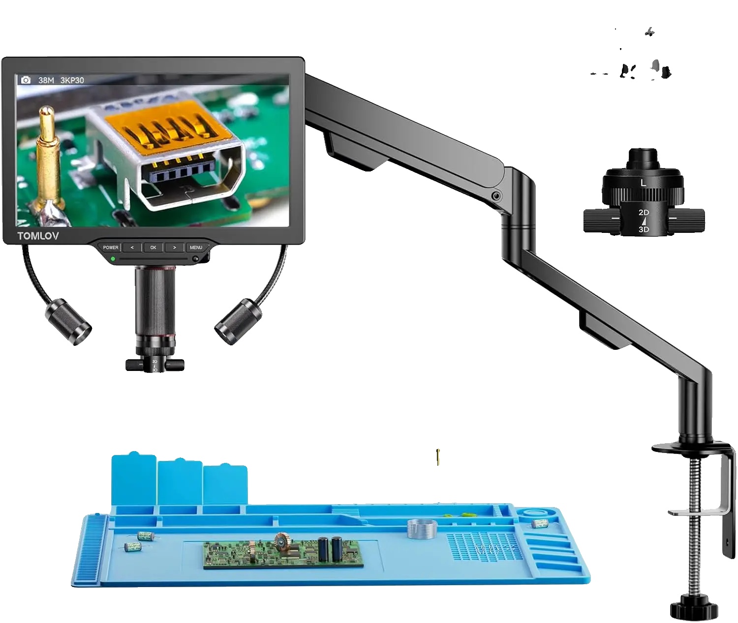 Digitalmikroskop, 2000-fache Vergrößerung, 7-zoll-bildschirm, 360° Drehbare Ansicht, Dual-linse, Ce-zertifiziert