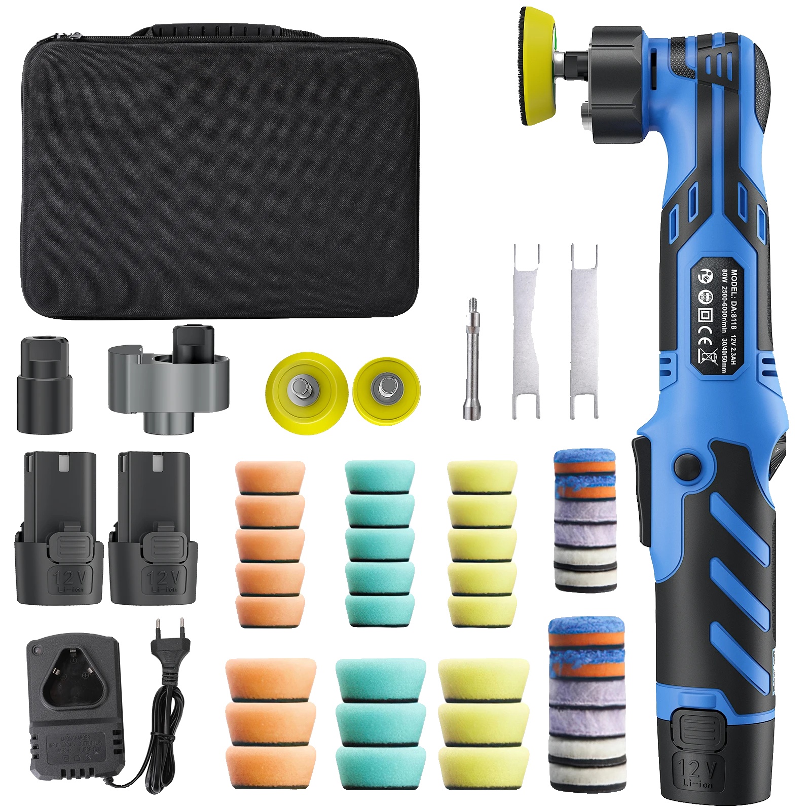 Mini-autopolierer, Kompaktes Design, Vielseitige Geschwindigkeitsstufen, Blaue-2 Batterie 1 Eu-stecker