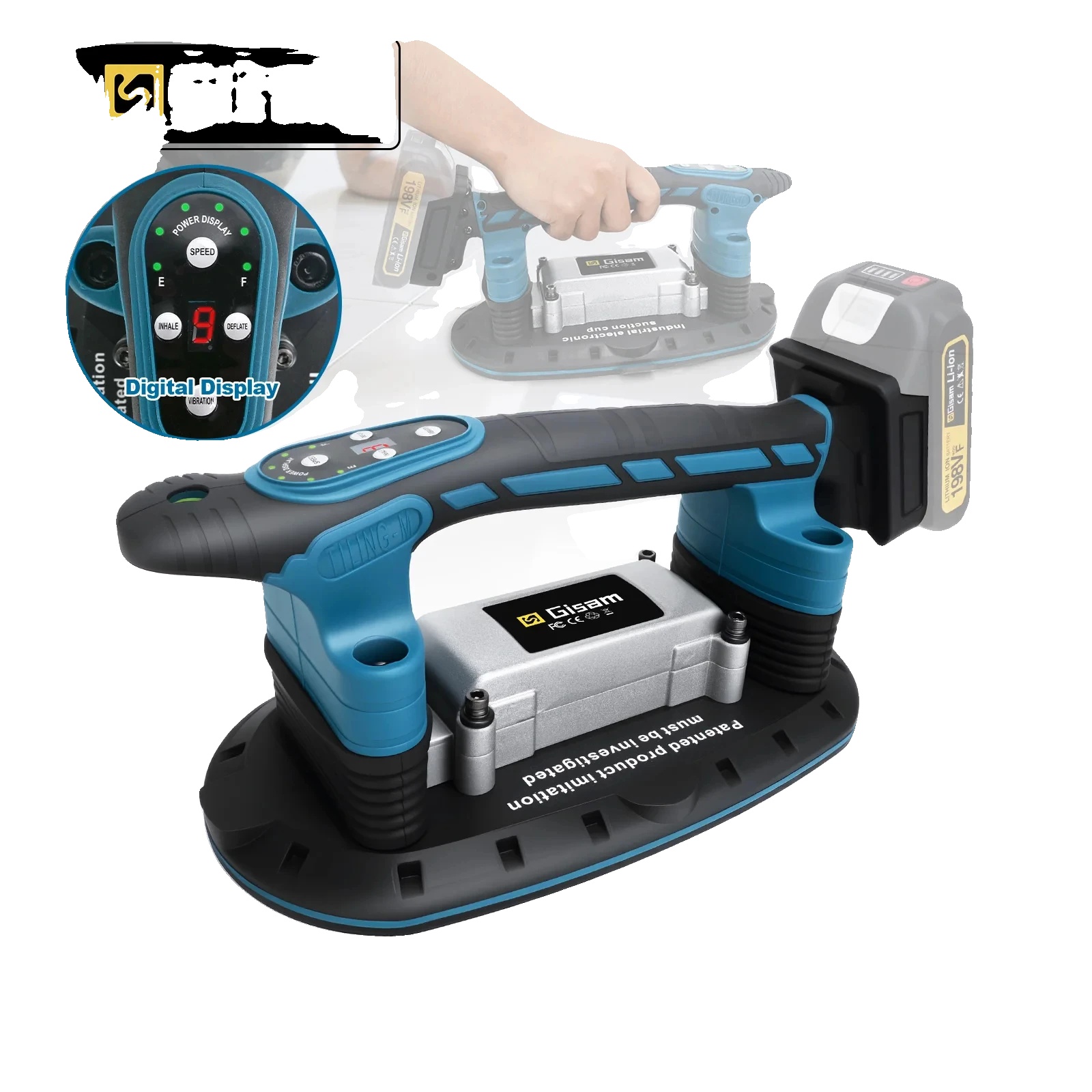 Flieseninstallationswerkzeug, 500 Kg Adsorptionskapazität, 100-24000 U/min Vibrationsfrequenz, 28 X 15 Cm Saugnapf, 9 Gangstufen, Kompatibel Mit 18v