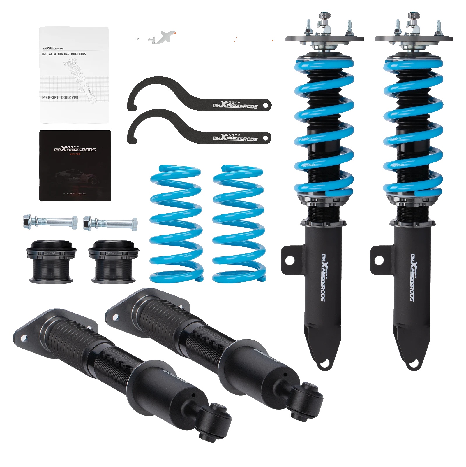 Gewindefahrwerk Tieferlegungs-kit, 24 Stufen Rückfederung Dämpfung, Verstellbare Sturzplatte, 54 Cm Länge, 54 Cm Breite, 53 Cm Höhe