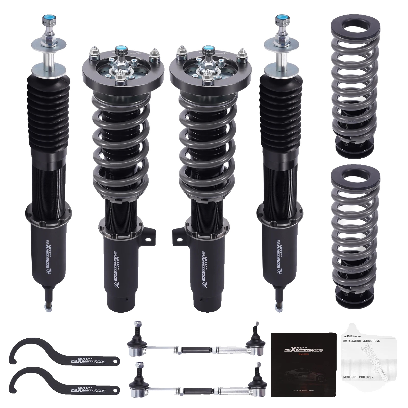 Gewindefedern, Vorderachsfederhärte: 8 Kg/mm, Hinterachsfederhärte: 12 Kg/mm, Einstellbare Fahrzeughöhe: 1"-3", Dämpfertyp: Twin-tube, Kompatibel Mit