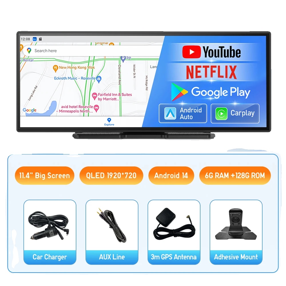 Dashcam, Android 14, Dual-kamerasystem, 6g Ram, Keine Tf-karte