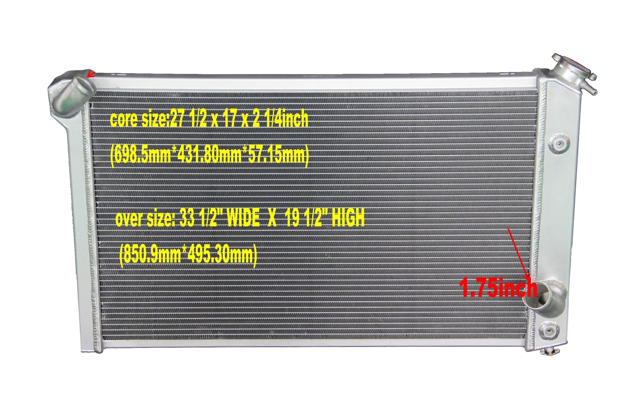 Kühlradiator, Voll T-6061 Aluminium, Kompatibel Mit 73-76 Chevy Corvette, Artikelhöhe 6,5 Kg, Gewicht 6,5 Kg, V8 Motor Kompatibilität