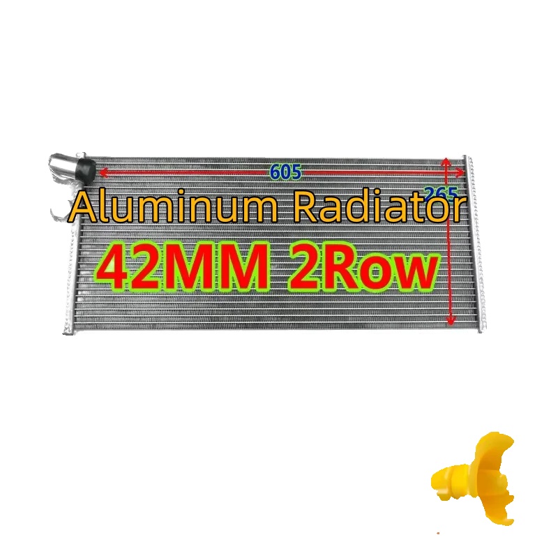 Aluminium Rennkühler, 2-reihig, 42mm Dicke, Erhöhte Kühlkapazität, Tig-geschweißte Tanks, Vakuum-lötender Kern
