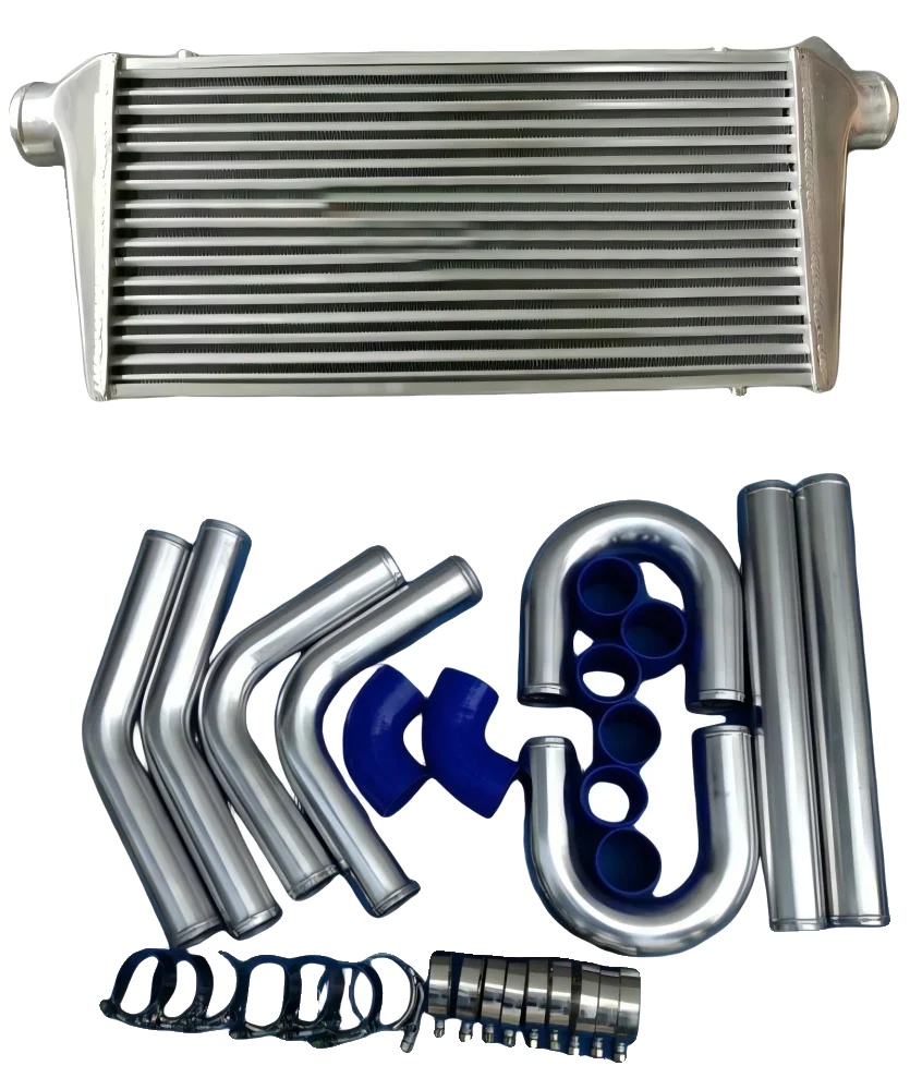 Turbo-ladeluftkühler, 3 Zoll Einlass, Komplettes Rohrkit, Intercooler Blau Kit