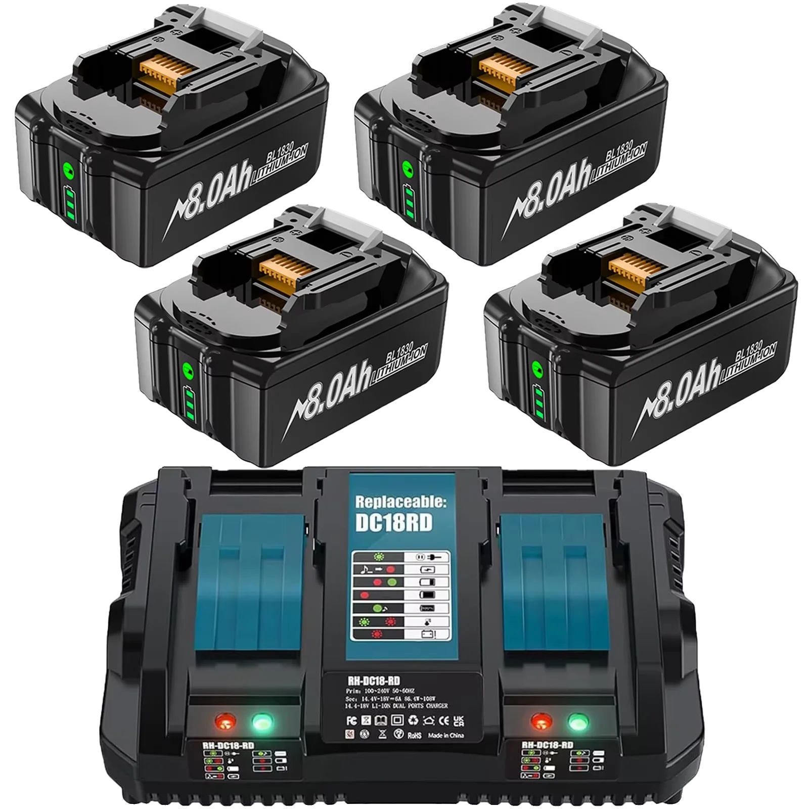 Akku Für Elektrowerkzeuge, 8000mah Kapazität, Sicherheitsmerkmale, 4 8.0ah 6a-ladegerät, 18v