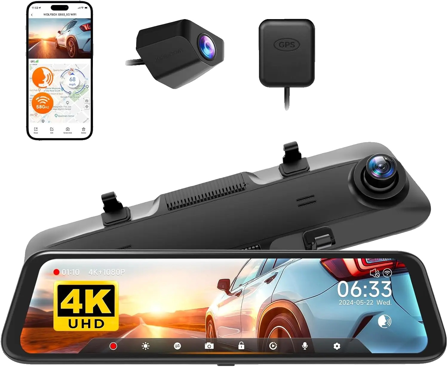 Dashcam, 4k Video, Dual-linse, Kein Hardwire-kit, 64g