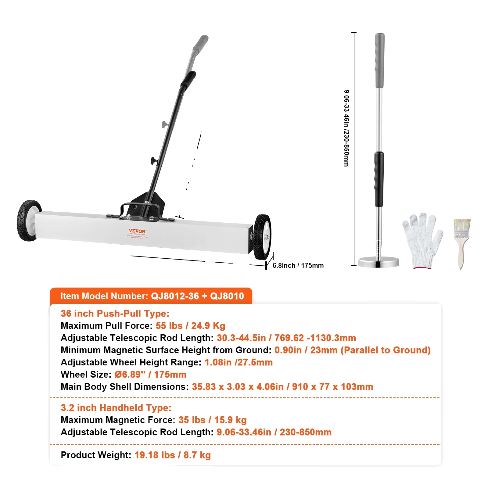 Magnetischer Besen, Teleskopierbarer Verstellbarer Stab, 25 Kg Tragfähigkeit, 36 3.2 Zoll