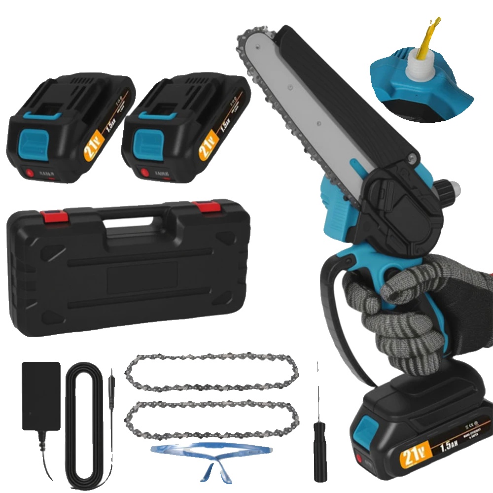 Elektrische Kettensäge, Ergonomisches Design, Verbesserte Sicherheitsmerkmale, Mit 2×batterie