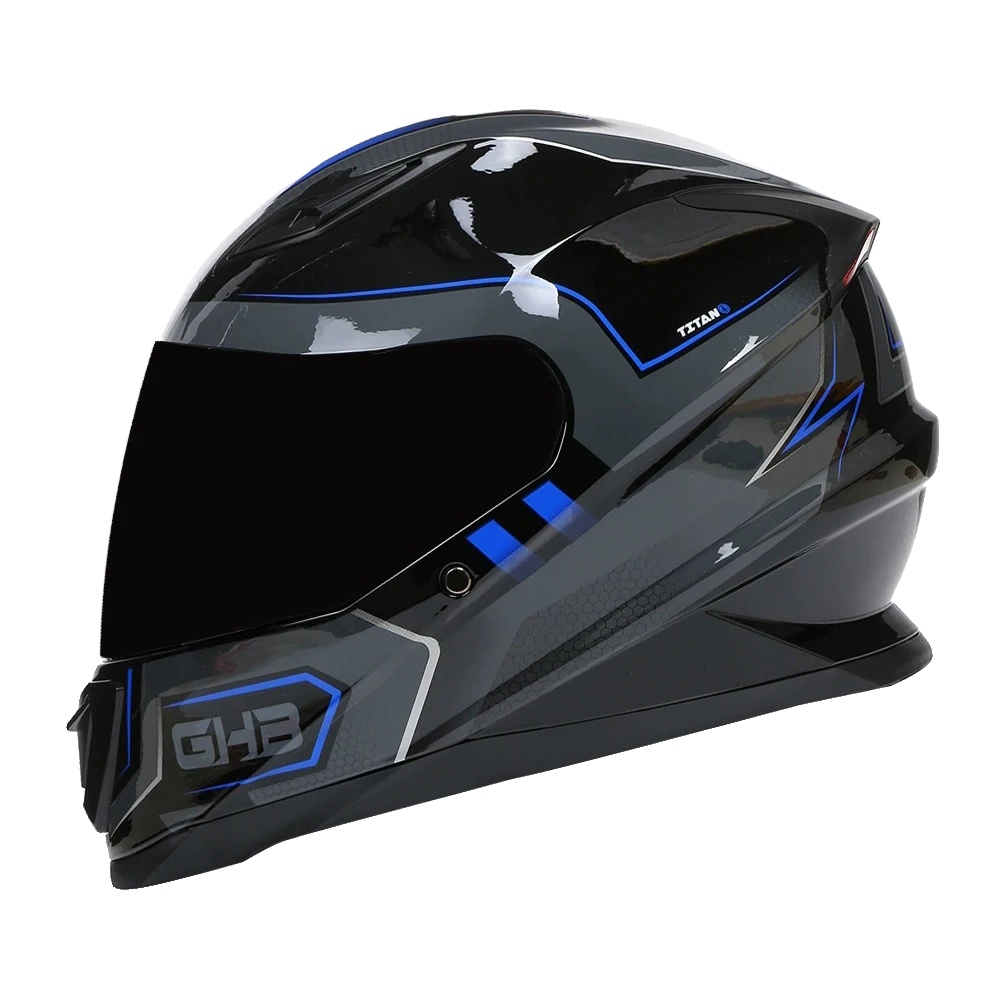 Vollgesichts-motorradhelm, Dot-zertifiziert, Stoßfest, Schwarz Blau-b, Xl-a
