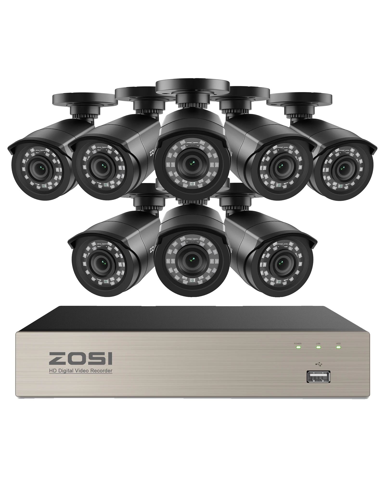 Sicherheitskamerasystem, 1080p Auflösung, Nachtsicht Bis Zu 80 Fuß, 8ch Dvr 8 Kameras-a, 1t-a