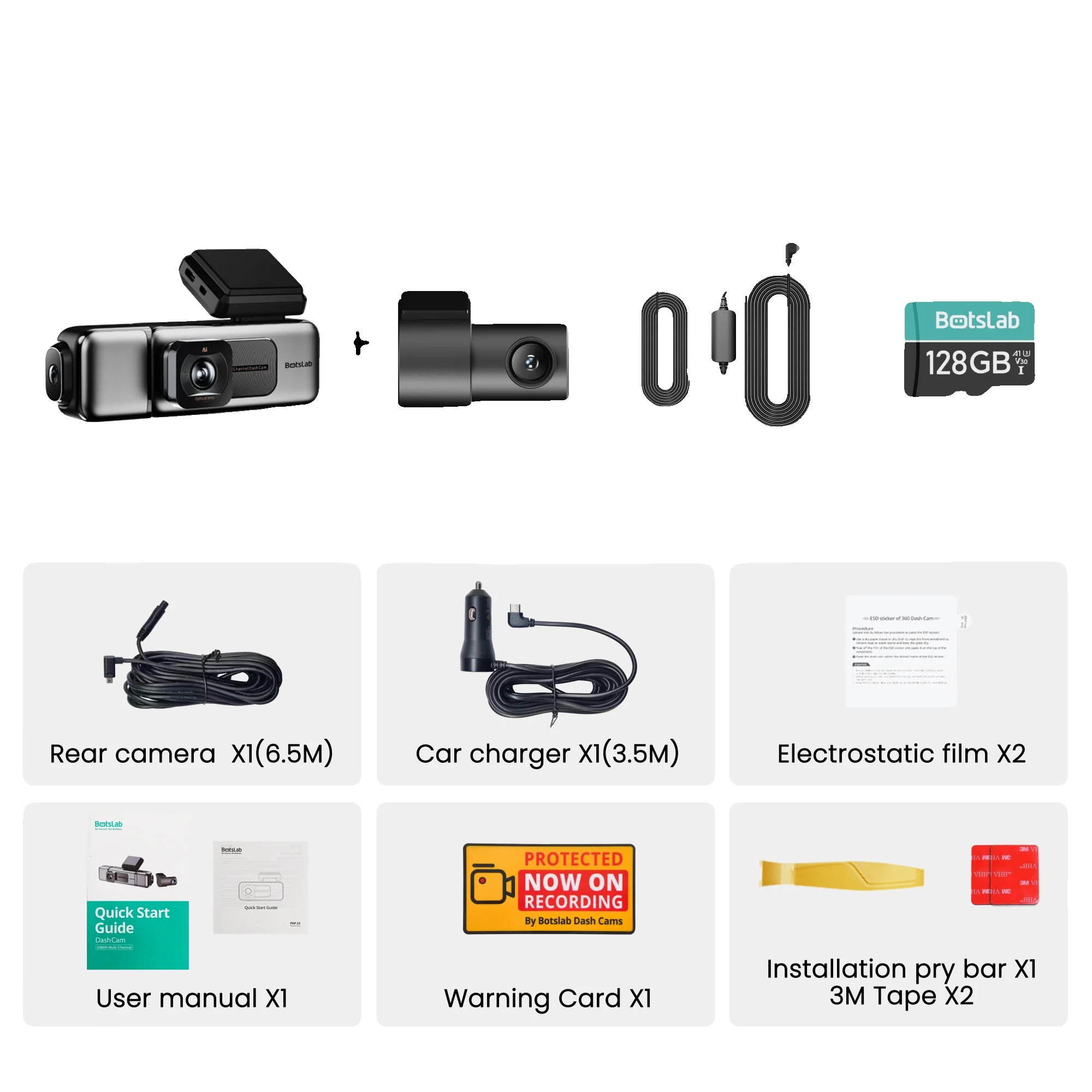 Dashcam, 3-kanal-aufnahme, Gps Und Wi-fi-konnektivität, G980h 3-kanal Mit Kit, 128g-a