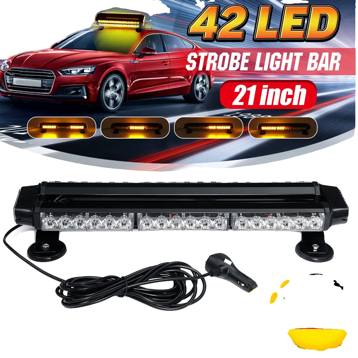 Stroboskoplichtleiste, 21 Zoll, 42 Leds, 12v Dc, 42w Leistung, Bernsteinlichtfarbe