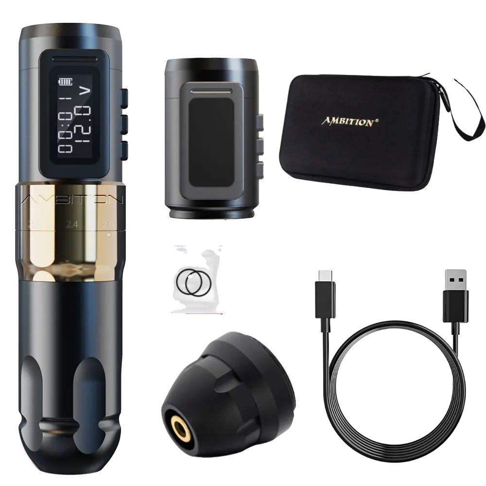 Tattoo Maschine, Kabelloser Betrieb, Einstellbare Hubhöhe, Gold-kit