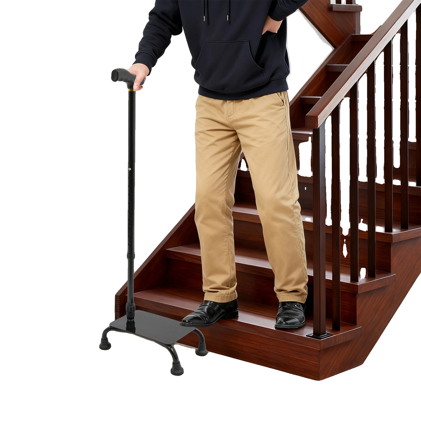 Treppe-stehstock, Verstellbare Höhe 85-105 Cm, Maximale Belastung 150 Kg, Doppelte Funktion, Verbesserte Stabilität, Langlebige Aluminiumlegierung Und