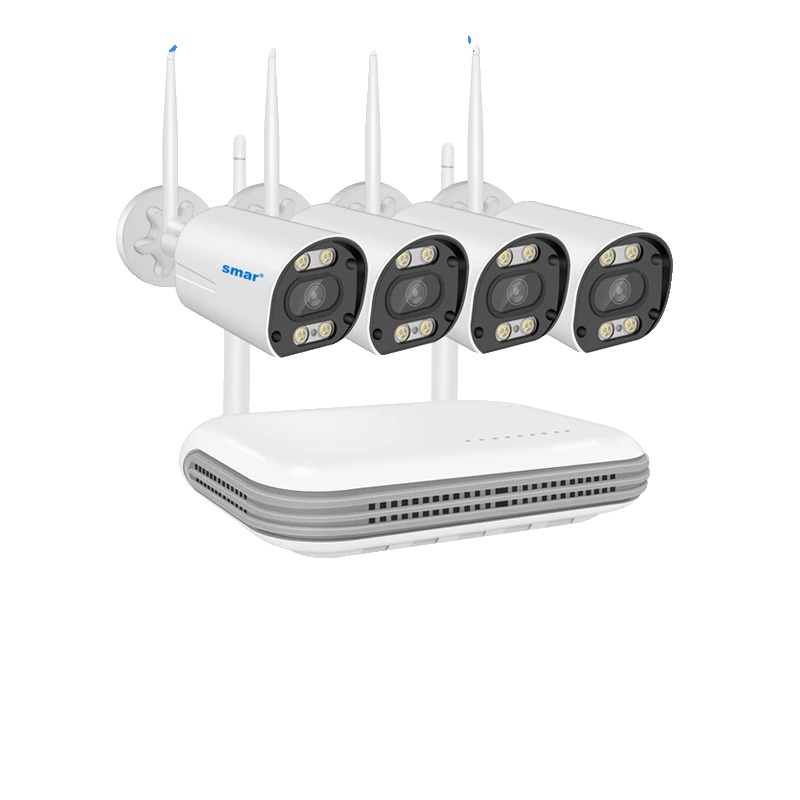 Drahtloses Cctv-system, Hd-videoqualität, Intelligente Erkennungsfunktionen, 8ch Nvr 4 Kameras 5mp-b, 1t