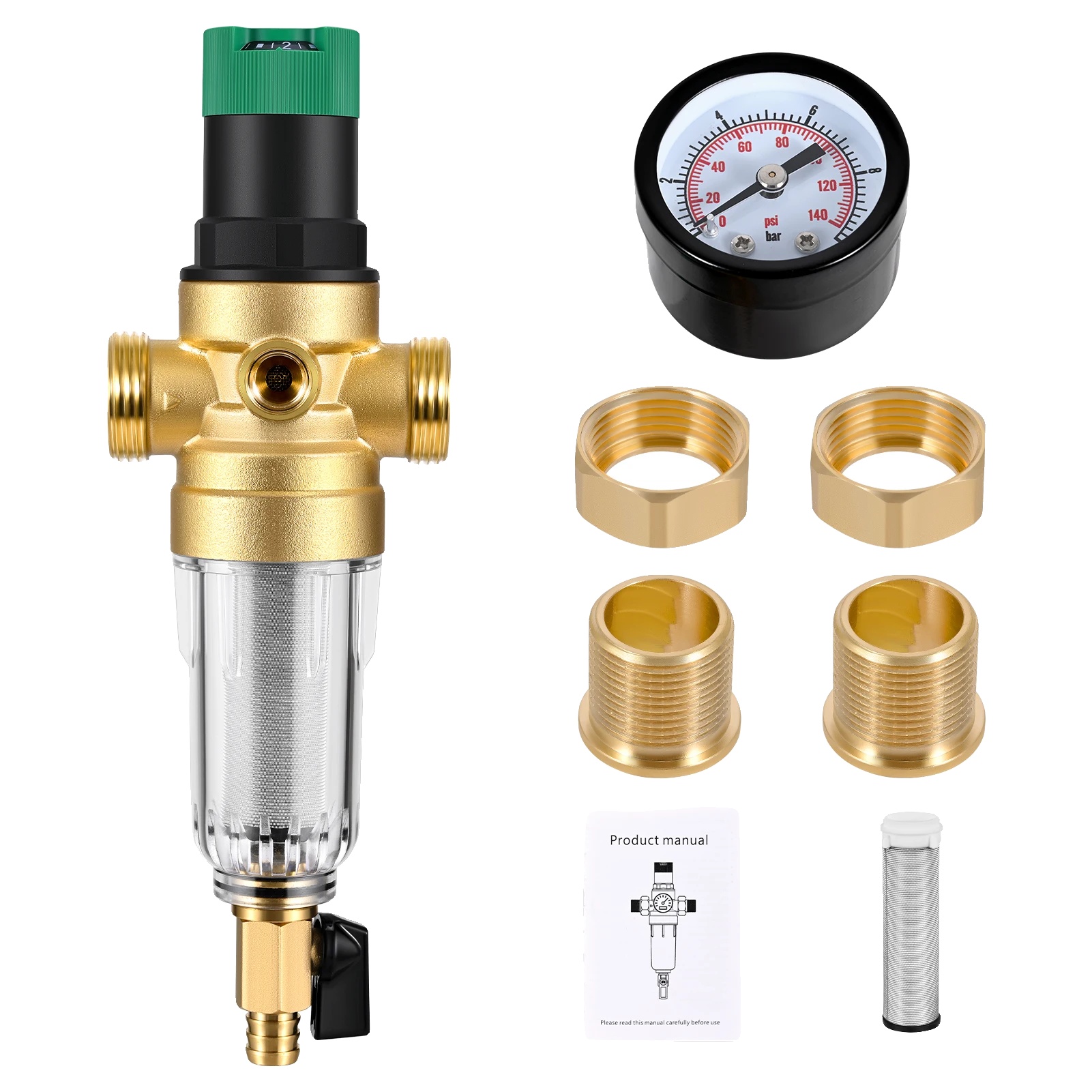 Druckregler, Material: Messing Mit Edelstahl, Abmessungen: 13,33 Mm Bis 33,33 Mm Kompatibilität, Wasserdruckbereich: 0,1-0,8 Mpa, Wasserflussrate: 3-4
