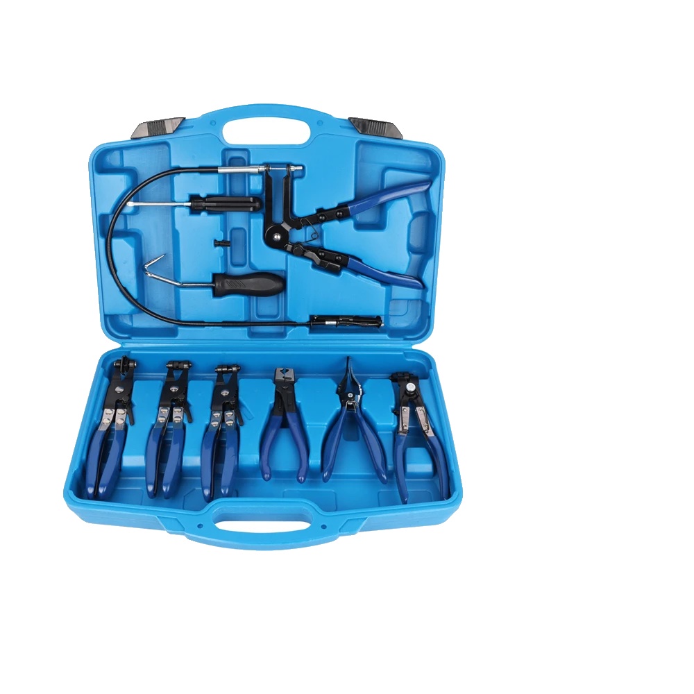 Schlauchschellen-zangen Set, 9-teiliges Werkzeugset, Langstreckendesign, Flexibelle Drahtachse, Ratschenverriegelungsmechanismus,