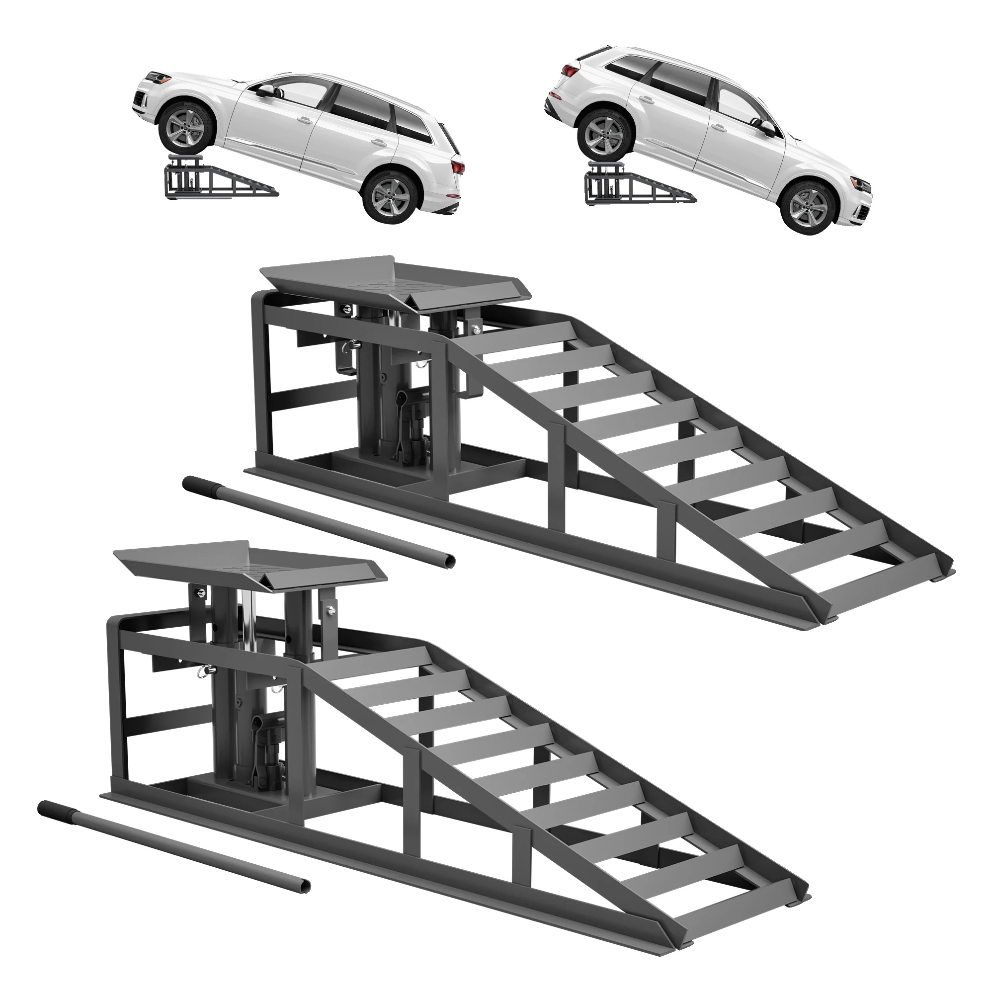 Hydraulische Auto-rampen, Höhenverstellbar, Langlebige Stahlkonstruktion, Schwarz
