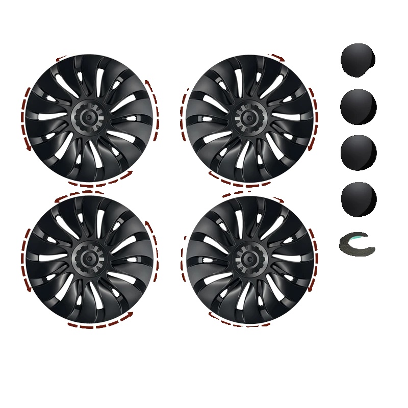 Tesla Model Y Radkappe, 19 Zoll Performance, Vollrandabdeckung, 4pc Matt Schwarz, Für Tesla, 19 Zoll 2018-2024