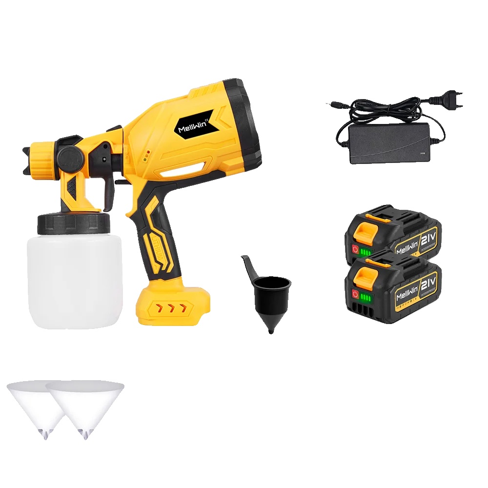Lackierspritzpistole, 1000ml Kapazität, 3 Verstellbare Kupferdüsen, 2 Batterien Set