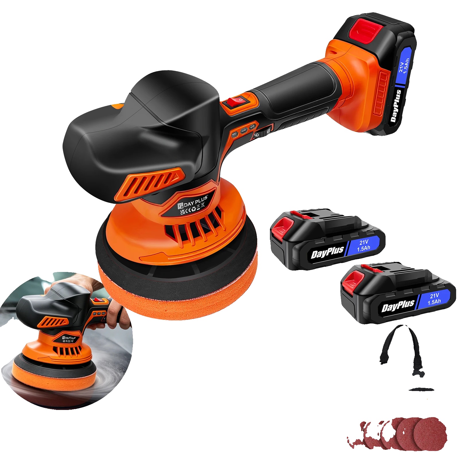 Autopolierer, Kabelloses Design, Einstellbare Geschwindigkeit, Orange
