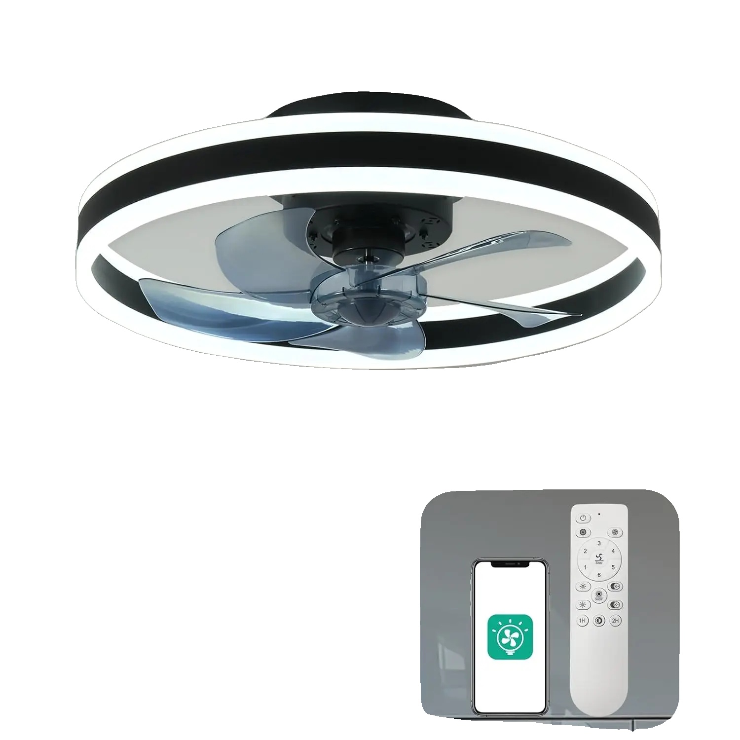 Deckenventilator, 50 Cm Durchmesser, 6 Geschwindigkeitsstufen, Fernbedienung, Dimmbares Led-licht, Umkehrbarer Luftstrom
