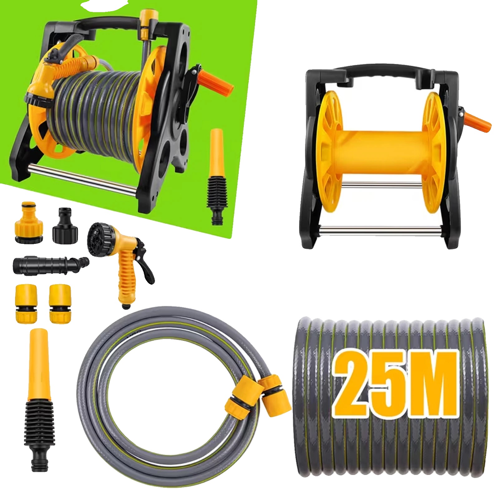 Gartenwasserschlauchbox, 25 M Schlauch, 7 Sprühmodi, Hose Roll + 25 M Schlauch