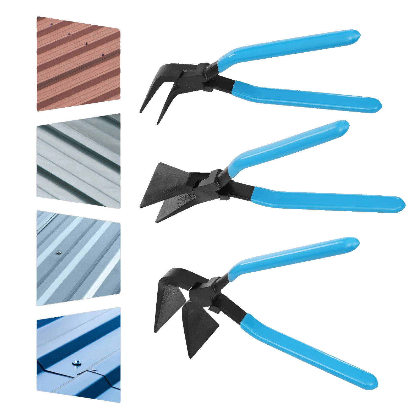 Blechbiegezangen, 60mm Backenbreite, 45° 90° Gerade Kopfarten, Griff Längen Von 12,4cm Bis 14cm, Produktlängen Von 24,9cm Bis 27cm, Bruttogewicht 2kg