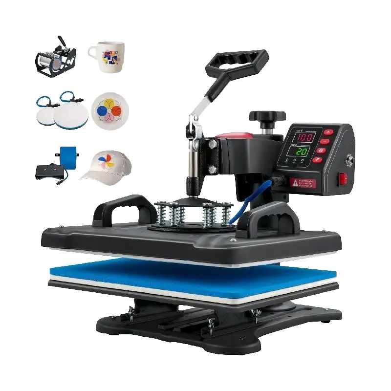 5-in-1 Heizpressmaschine, 12 X 15 Zoll, 1250 Watt, 39,7 Pfund, Zeitbereich: 0 - 999 Sekunden, Hutpressgröße: 5 X 3 X 1 Zoll