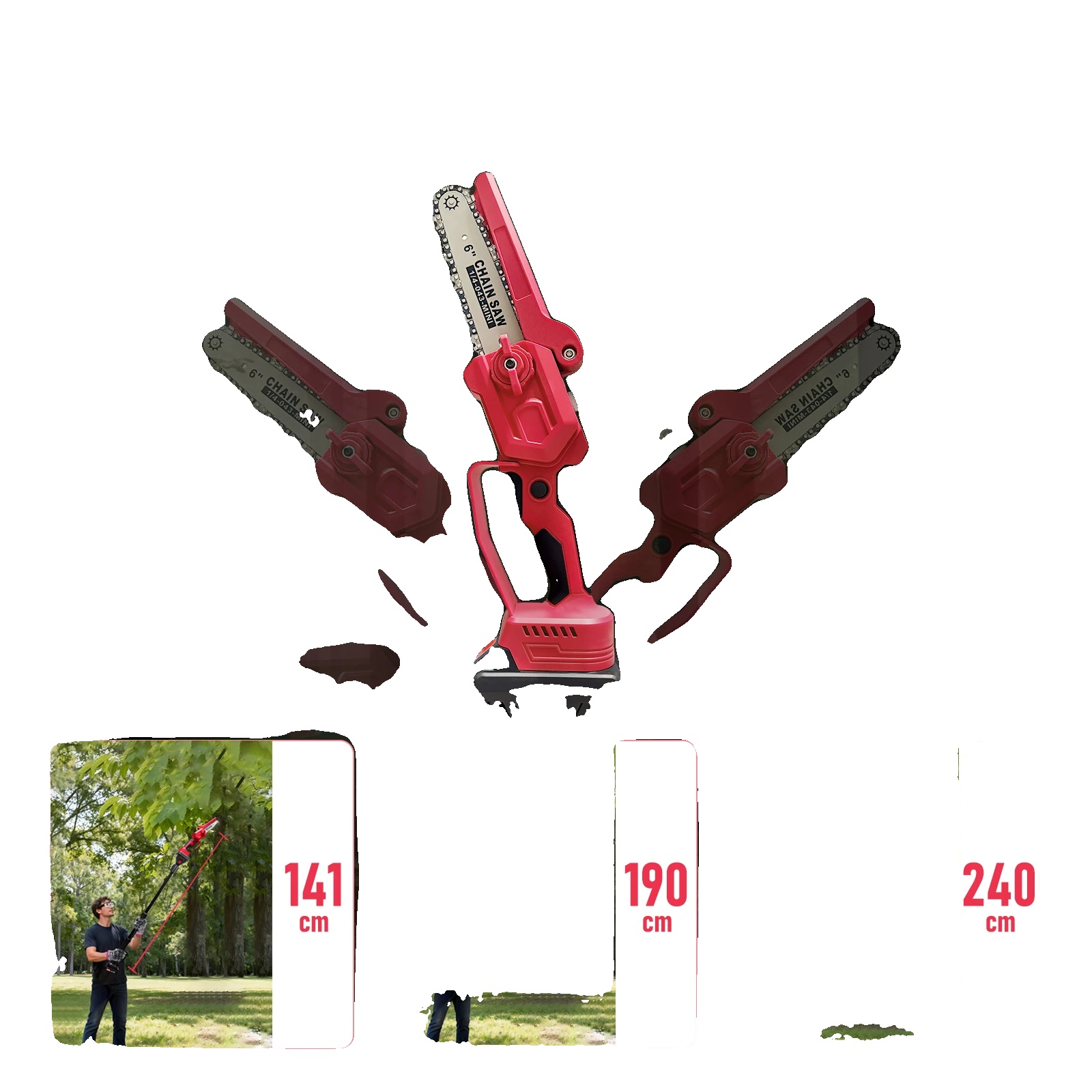 Kabelloses Gartenwerkzeug, 300w Bürstenloser Motor, 240 Cm Verlängerungsstange, Mini-kettensäge, Elektrische Heckenschere, 2 Batterien
