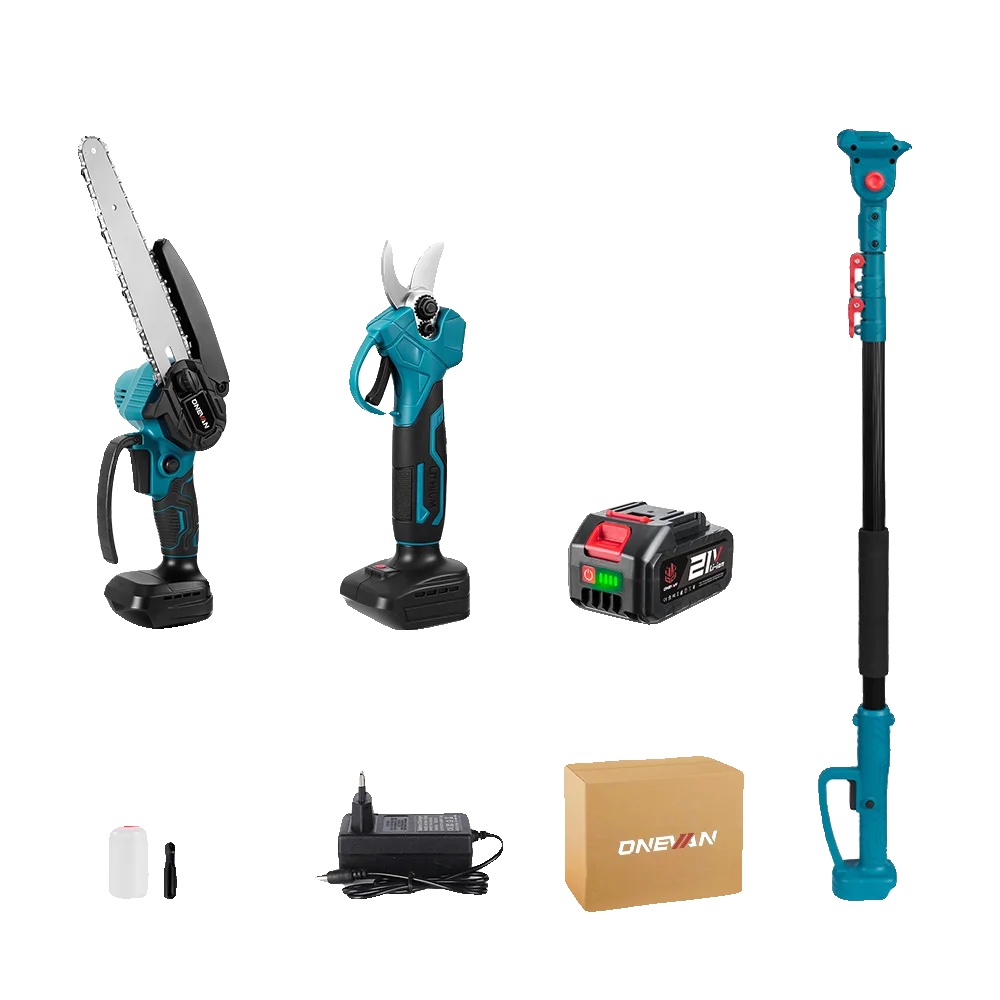 Elektrische Kettensäge, Teleskopsäge, Scheren, 1 Batterien Set