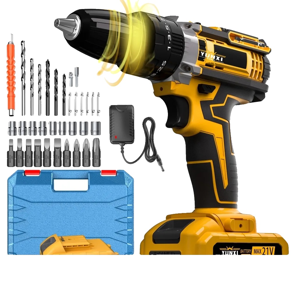 Akku-schlagbohrmaschine, 21v Batterie, 2 Geschwindigkeitsstufen, 32 Nm Maximales Drehmoment, 10 Mm Bohrfuttergröße, 2 X 1500 Mah Batterien