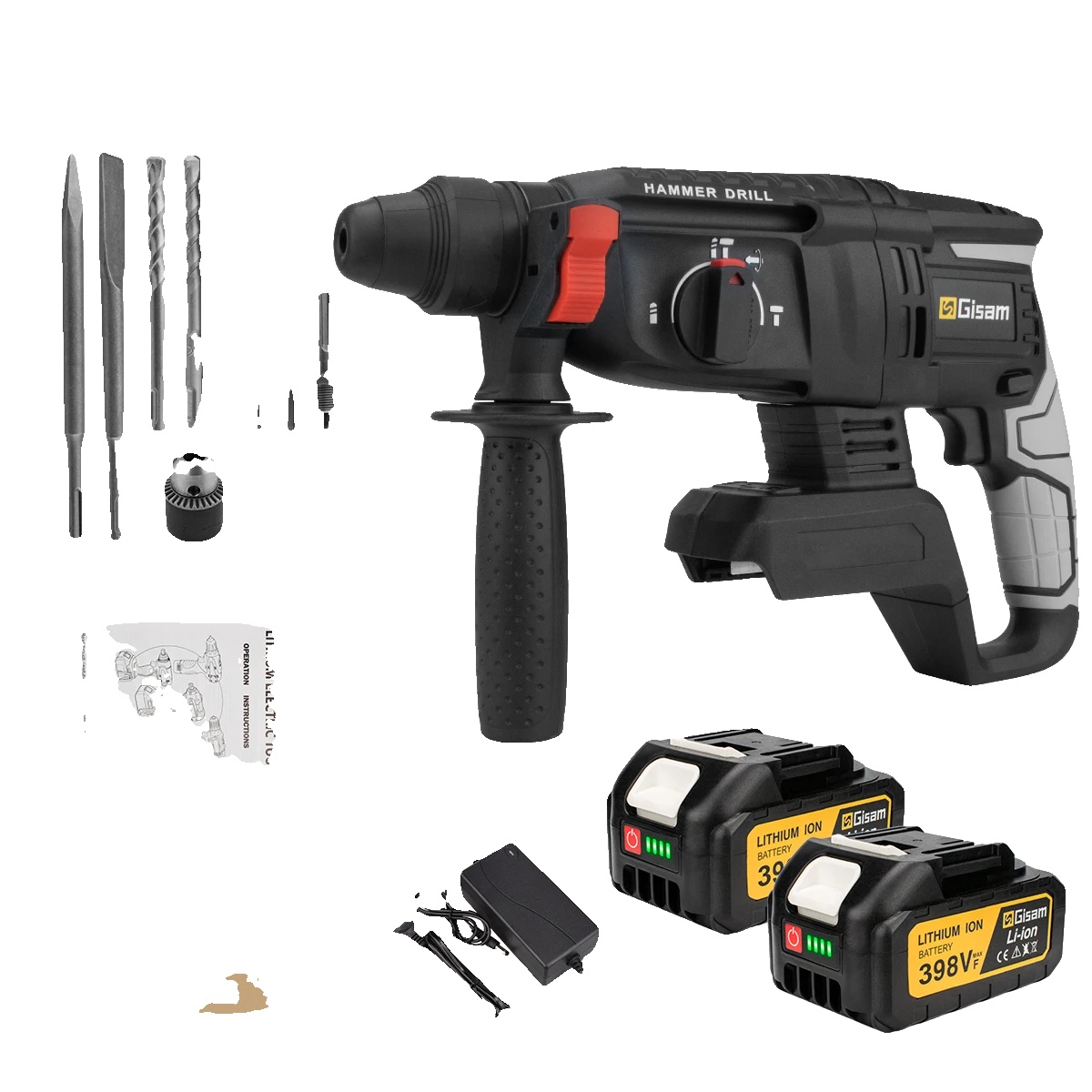 Elektrischer Hammer, Bürstenloser Motor, 4 Arbeitsmodi, 2 Batterien