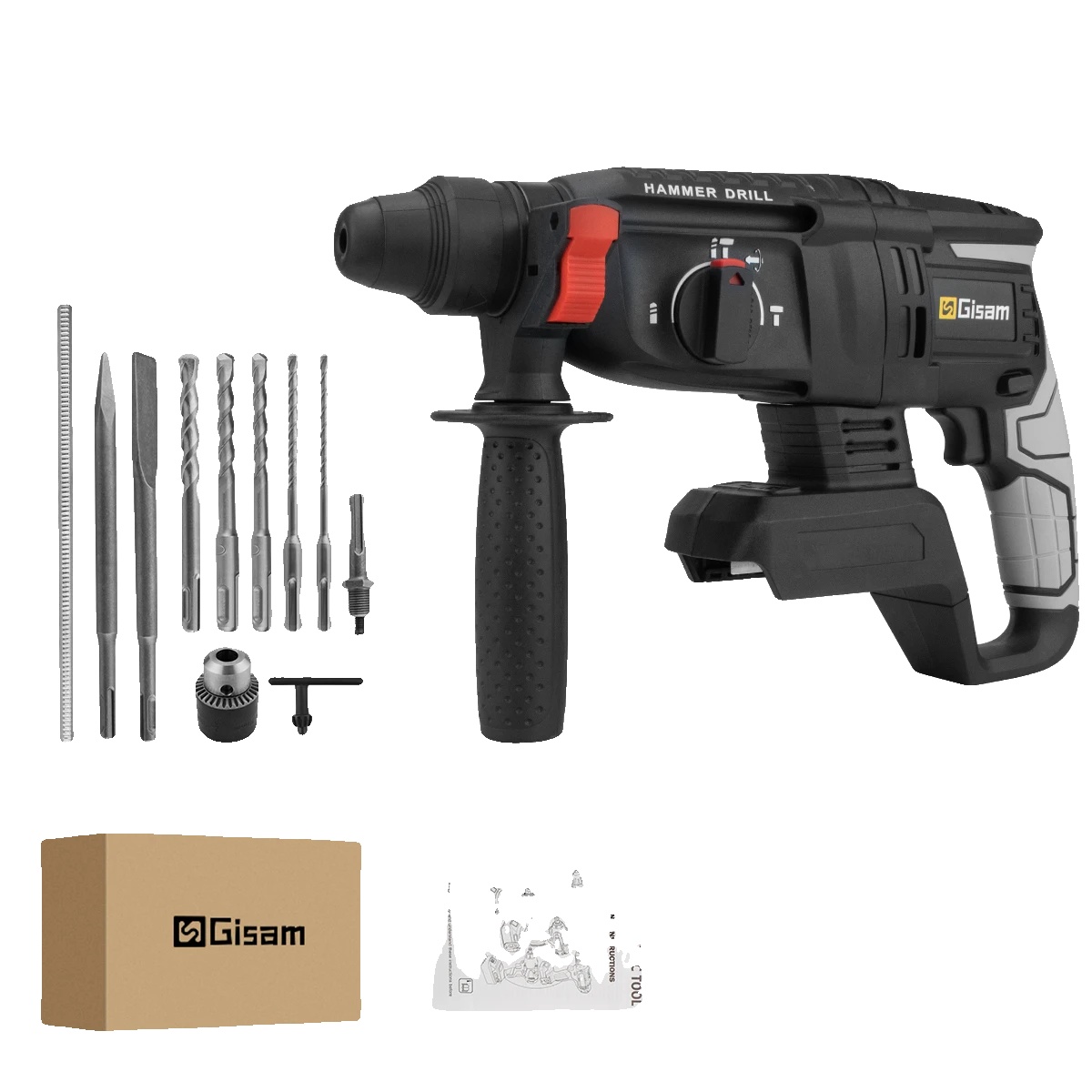 Elektrischer Hammer, Bürstenloser Motor, 4 Arbeitsmodi, Keine Batterie Keine Steckdose