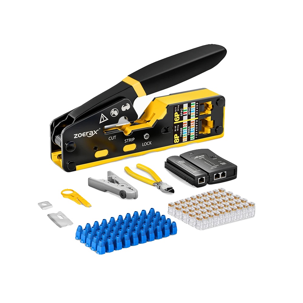 Kabelcrimpwerkzeug-set, Multifunktionales Design, Enthält Kabeltester, Gelb