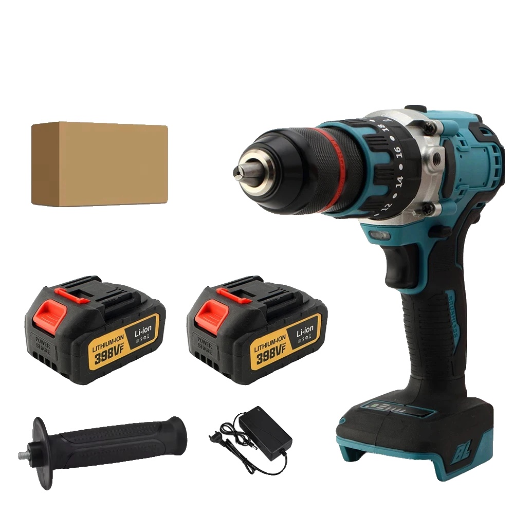 Schlagbohrmaschine, Bürstenloser Motor, 3-in-1-funktionalität, 2 Batterien