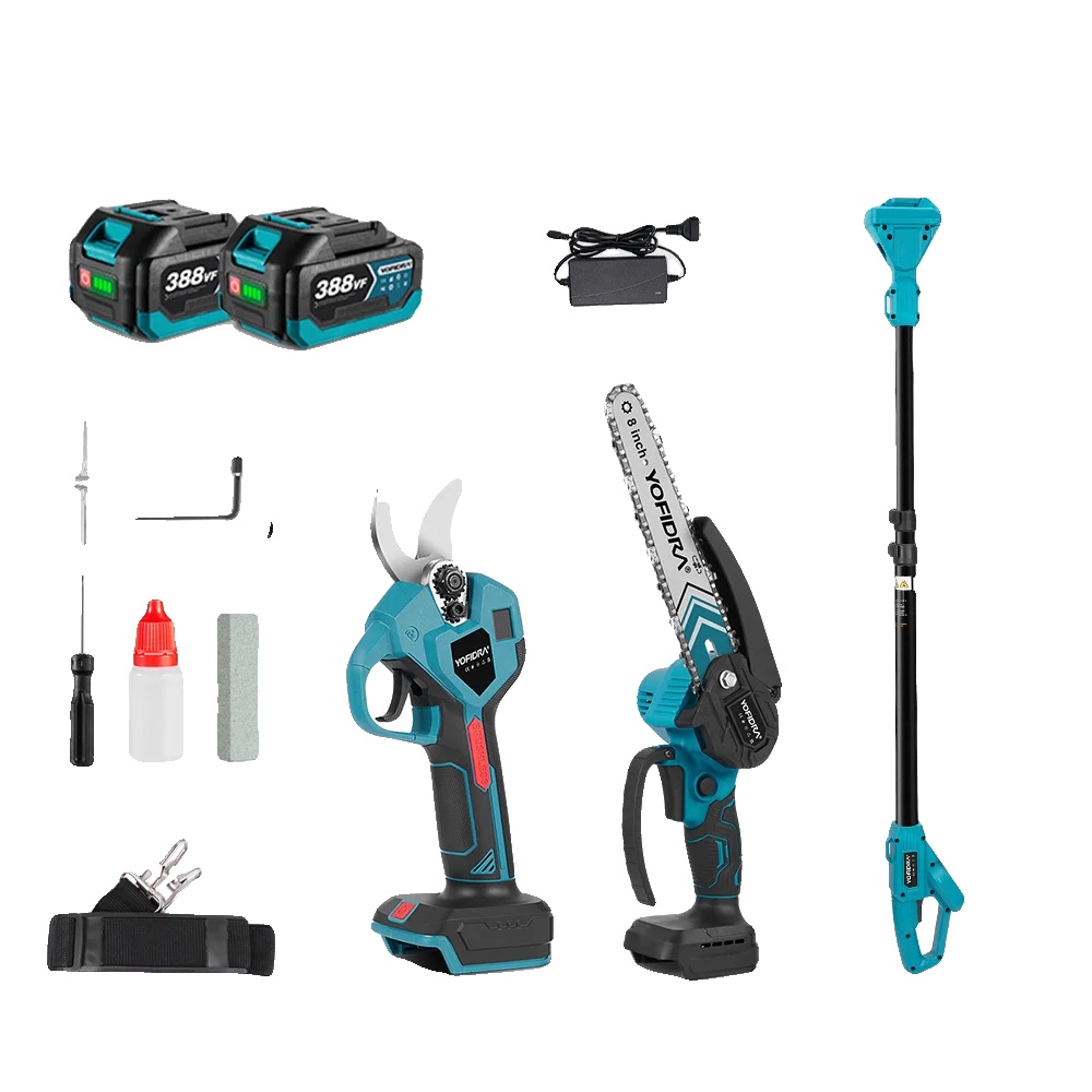 Kettensäge, Dual-motor-design, Verstellbarer Stab, 2 Batterien