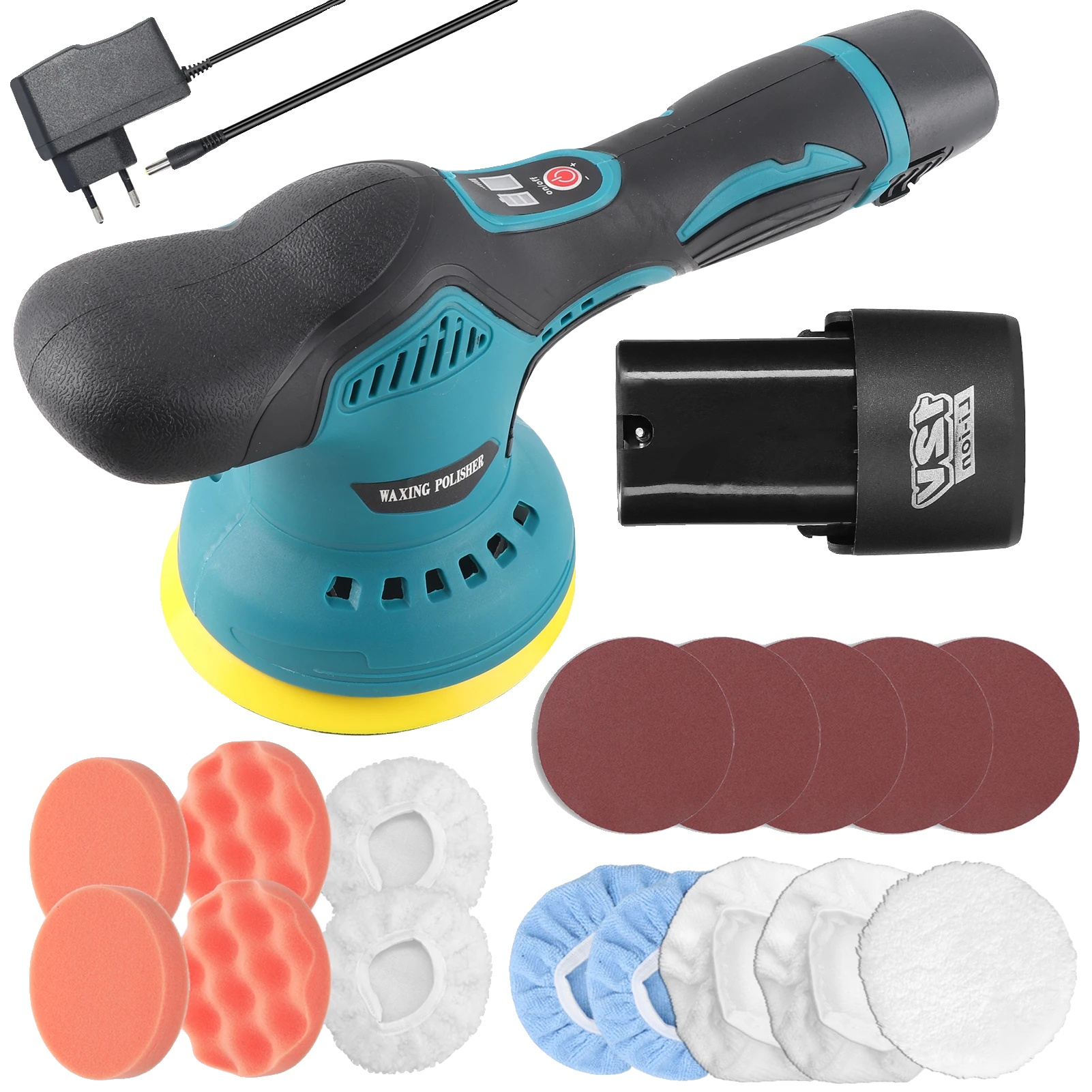 Exzentrischer Autopolierer, 8 Geschwindigkeiten Einstellbar, Kabelloser Komfort, Typ A 2 Batterie, Eu