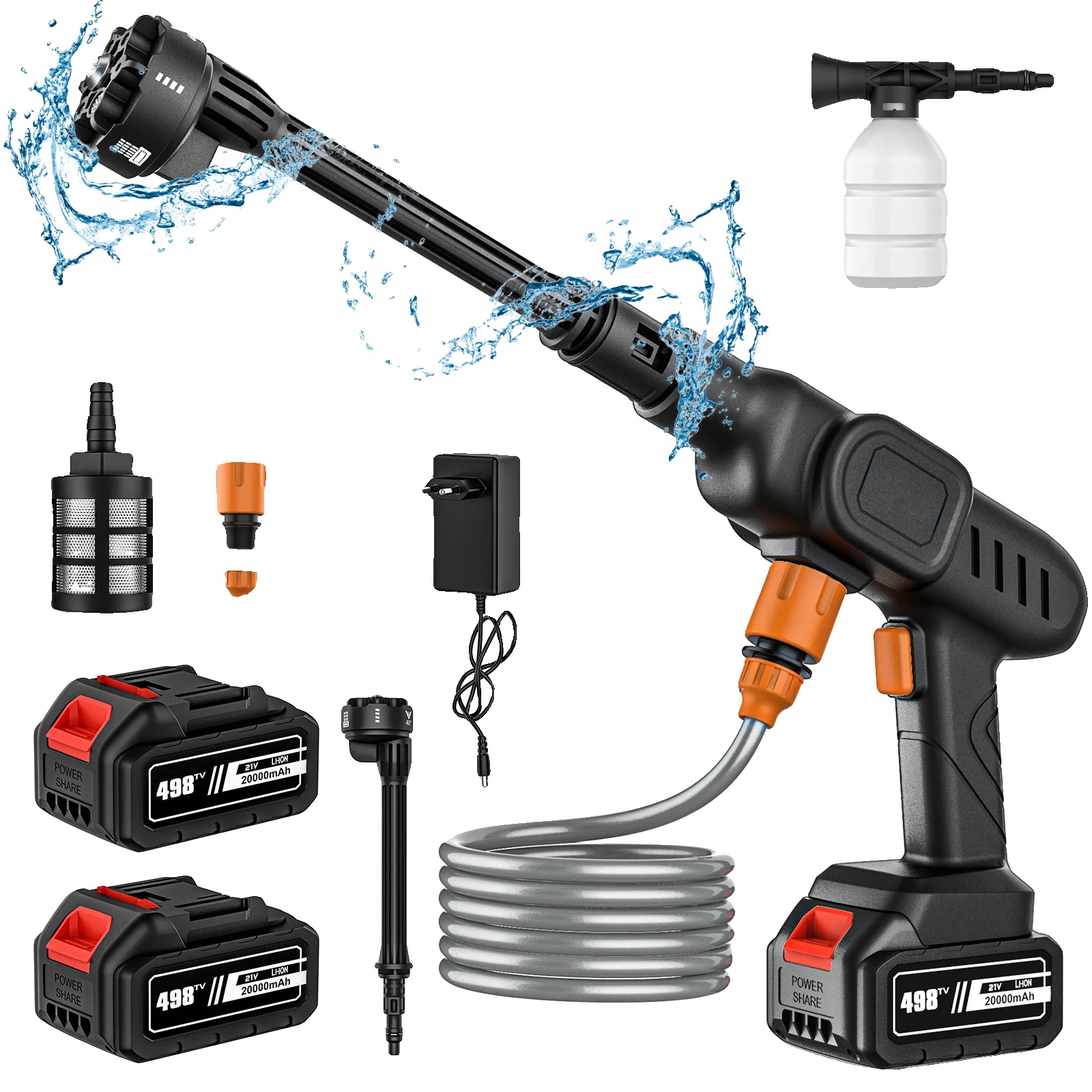 Hochdruck-autowascher, 20000mah Batterie, Multifunktionale Zubehörteile, 20000mah 2 Batterien