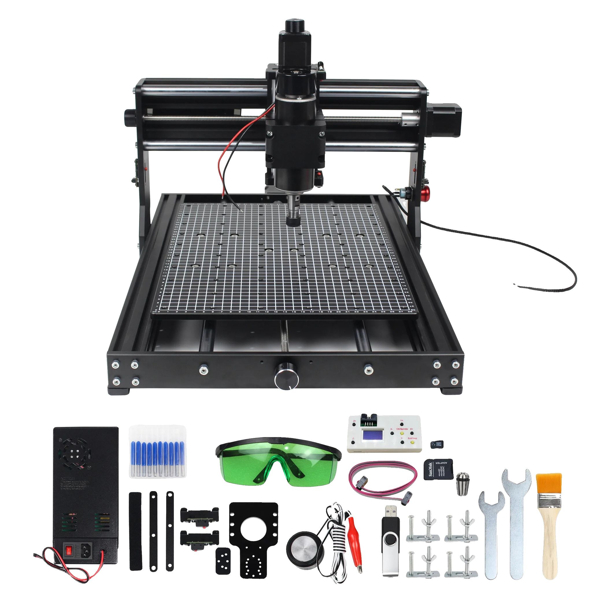 Cnc-graviermaschine, 500w Spindelmotor, Breite Materialkompatibilität, Mit Handcontroller-a, Mit 20w Laser, 220v-b