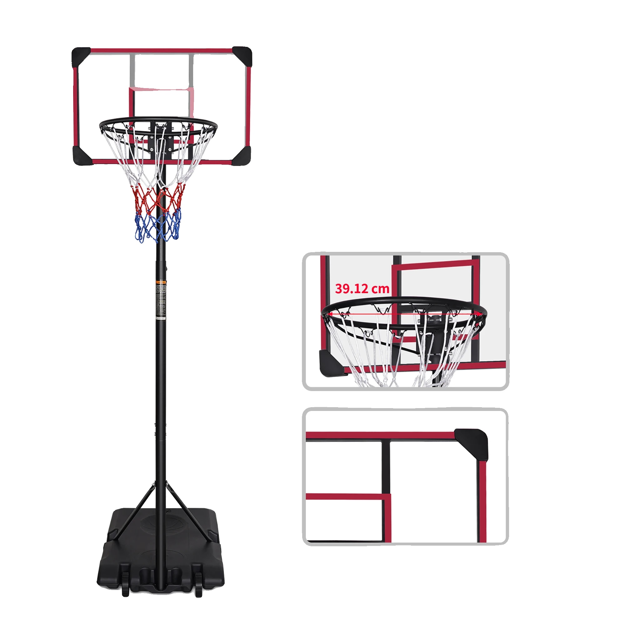 Basketballkorb, Höhenverstellbar, Langlebige Konstruktion, Schwarz Rot