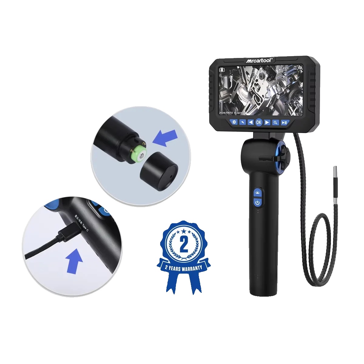 Borescope-kamera, 6,25 Mm Objektivdurchmesser, 1 M Schlauchlänge, 1080p Auflösung, Maximaler 210° Schwenkbarer Winkel, Schärfentiefe 15-100 Mm