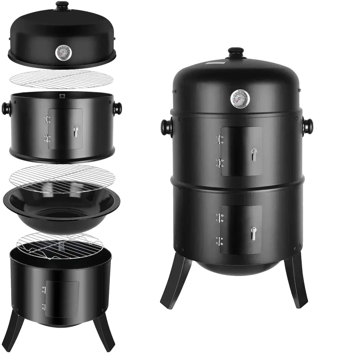 Holzkohle Bbq Smoker Grill, 3-in-1 Design, Verstellbares Belüftungssystem, Klassischer Stil