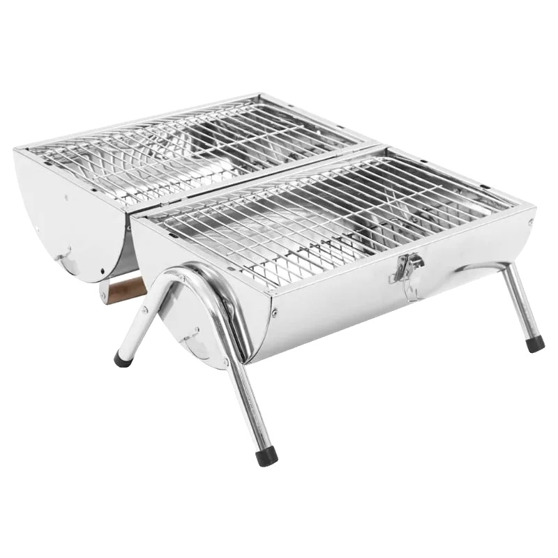 Holzkohlegrill, Edelstahl, Tragbares Design, Silber