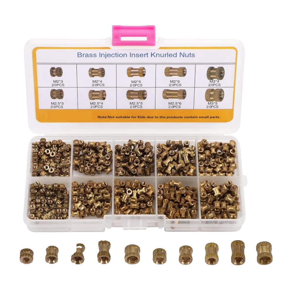 Riffelmuttern Aus Messing Mit Gewinde, M2 Größen, M2.5 Größen, M3 Größen, Längen Von 3mm Bis 6mm, 200 Stück
