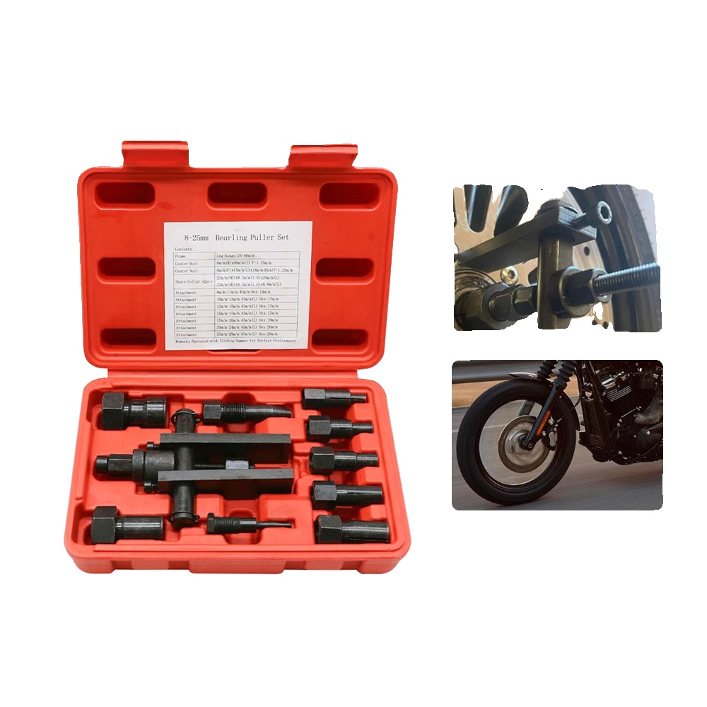 Innenlagerabzieher Set, 10-teiliges Set, Premium Legierungsstahl, 8mm Bis 25mm Spannzangen Größen, Zwei-klauen-design, Geeignet Für Motorrad Und Auto
