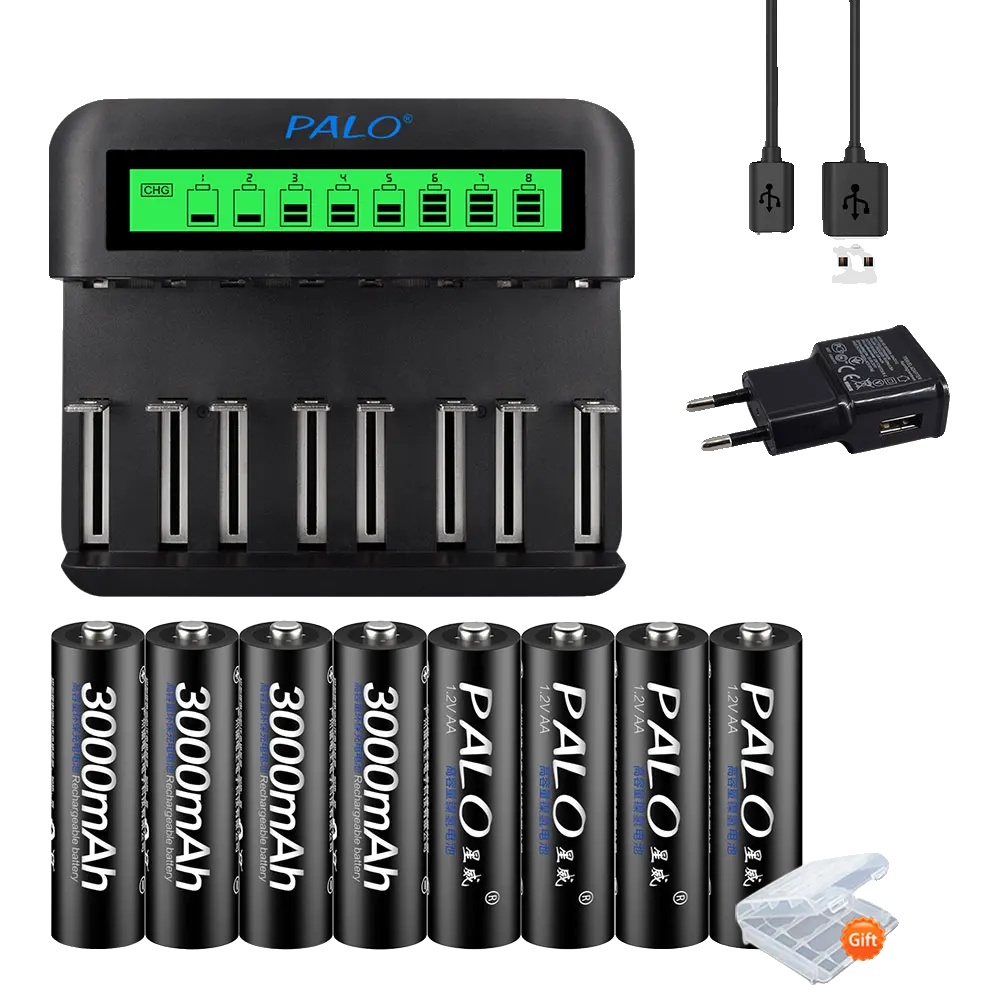 Wiederaufladbares Batterieladegerät, 3000mah Kapazität, Smart Lcd-display, 8 Batterie 1 Ladegerät, 1.2v